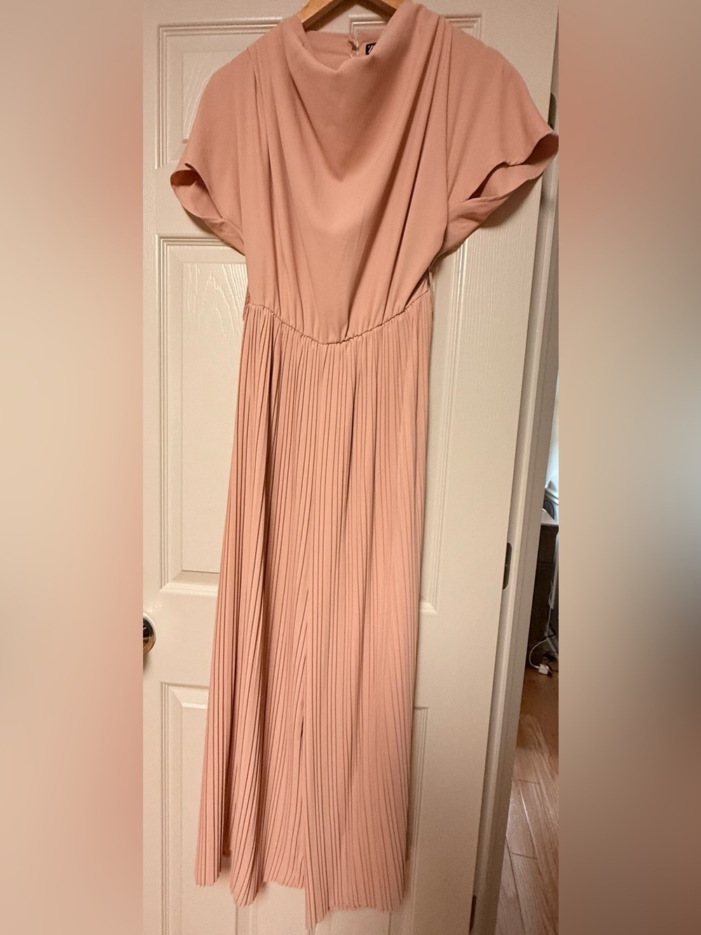 Zara Blush Pink Pleated Midi Dress